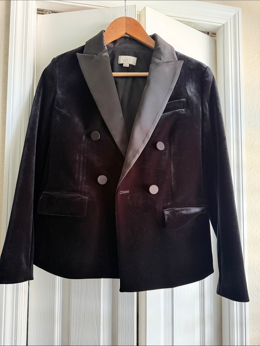 LOFT Black Velvet Double-Breasted Blazer NWOT